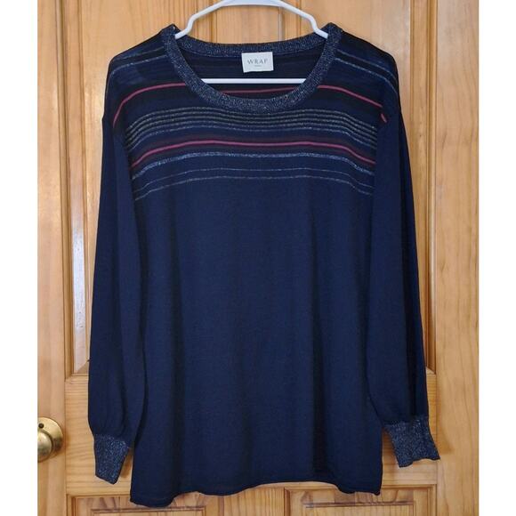 Wrap London Sweater Women's 4 Small Lightweight Striped Preppy Metallic Wool - Picture 1 of 7